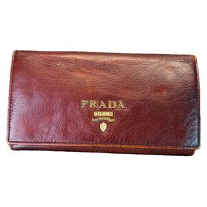 Prada Cervo Antic Continental Wallet, Brown Deer Leather, Used